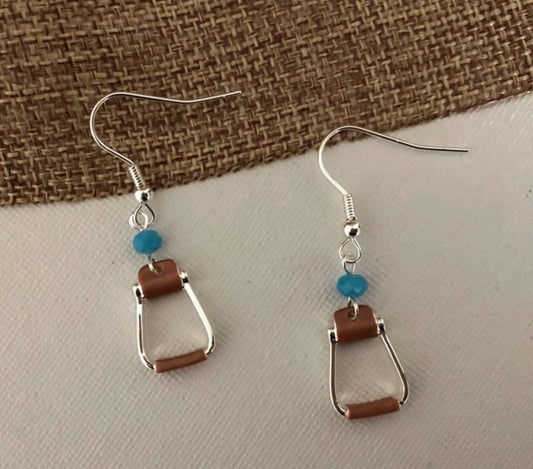 Saddle Stirrup Earrings On Wire with Aqua Bead