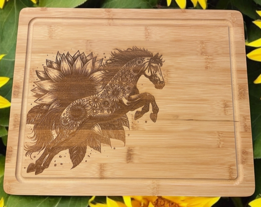 Horse and Sunflowers Cutting Board