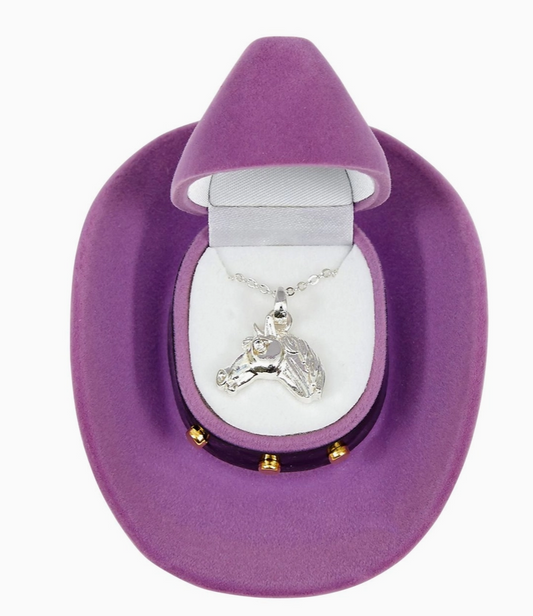 Horse Head Pendant Necklace W/Cowboy Hat Gift Box