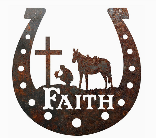 Rustic Metal Horseshoe "Faith" Sign