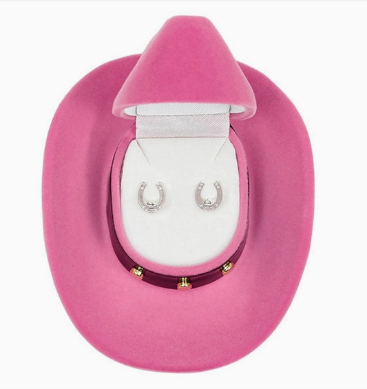 Horseshoe Earrings W/Colorful Cowboy Hat Gift Box