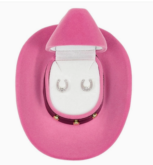 Horseshoe Earrings W/Colorful Cowboy Hat Gift Box
