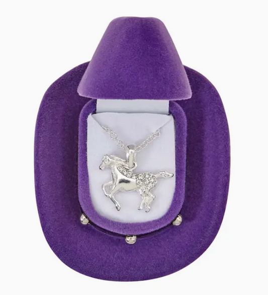 Horse Necklace W/Colorful Cowboy Hat Box