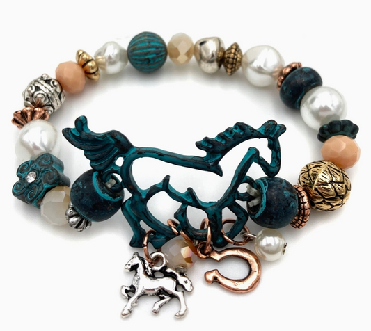Horse Horseshoe Western Charms Vintage Stretch Bracelet
