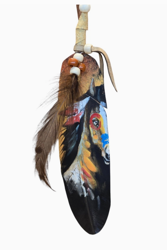 Hand Painted Feather, Featuring A War Horse