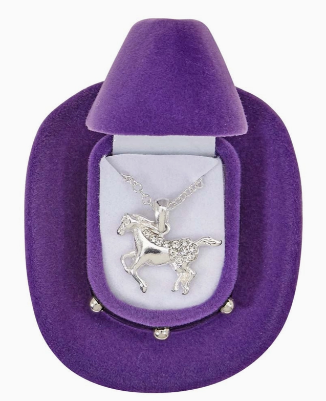 Horseshoes Necklace W/Colorful Cowboy Hat Box