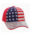USA American Flag Stripe Bling Rhinestone Denim Cap