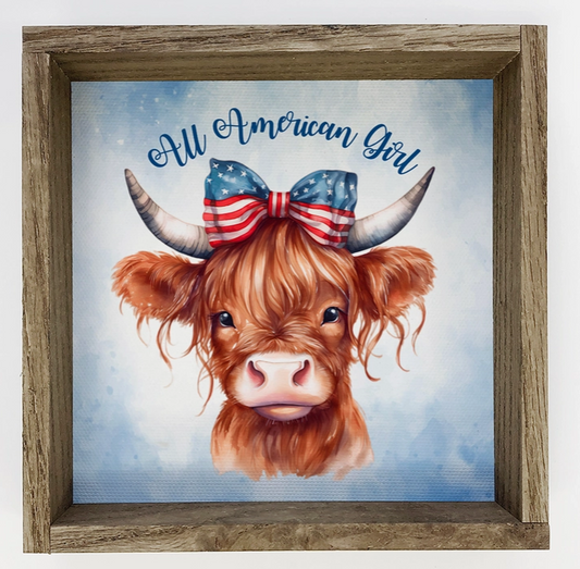 4th of July All American Girl Highland Cow - Patriotic Cow