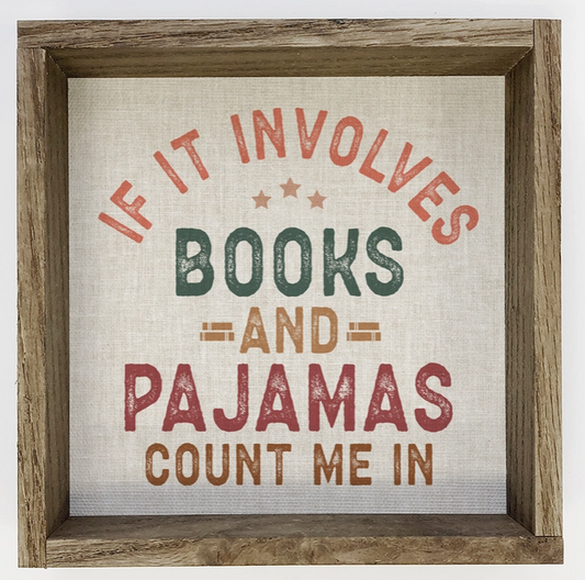 Books and Pajamas - Book Canvas Word Art - Wood Framed Art
