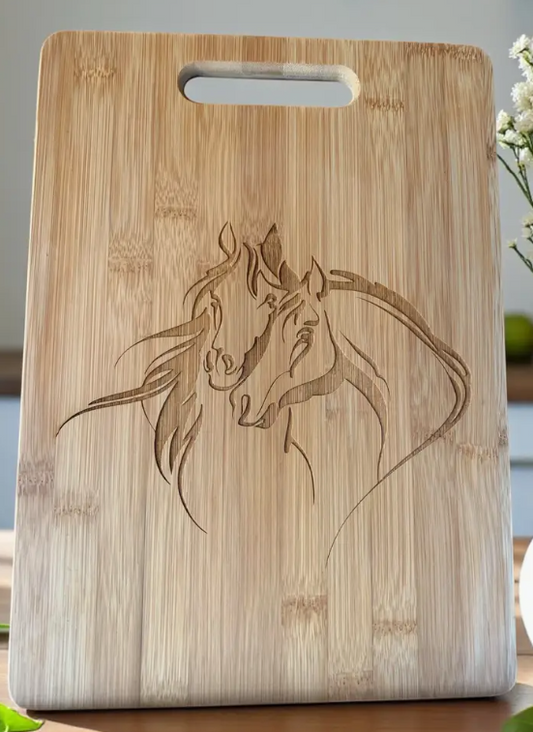 Horse Heads Design Bamboo Cutting Board