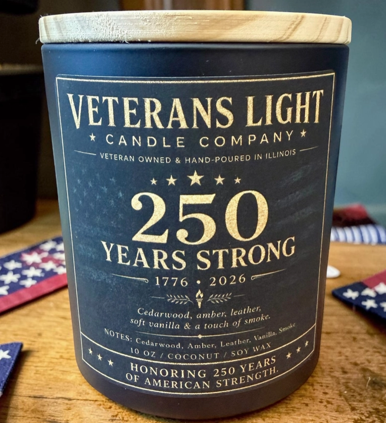 250 Years Strong Patriotic Candle |Cedarwood, Amber, Leather