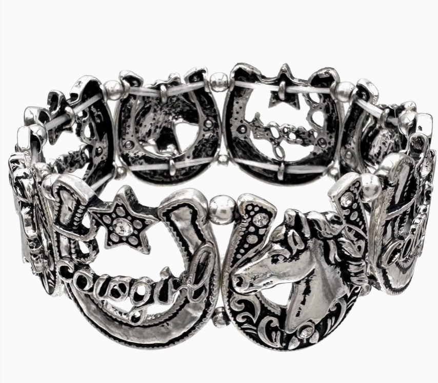Cowgirl Horse Star Horseshoe Western Stretch Bracelet