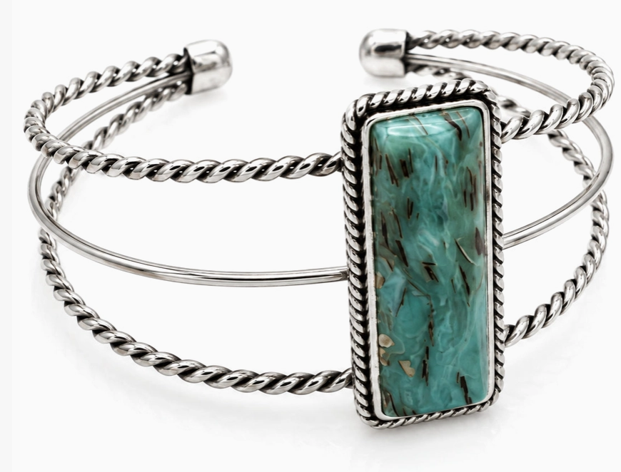 Rectangle Square Turquoise Stone Western Cuff Bracelet