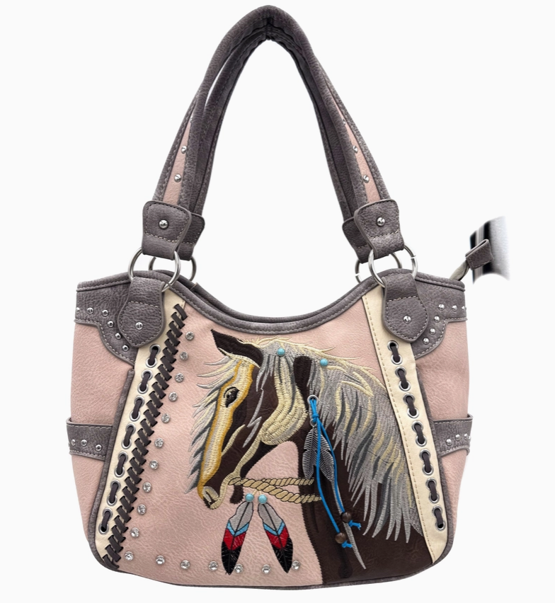 Women's Embroidered Horse Western Leather Purse