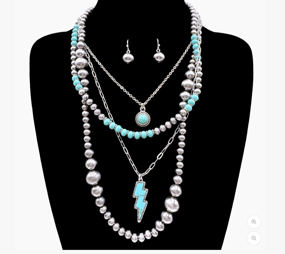 Lightning Bolt Four Piece Navajo Bead Turquoise Necklace