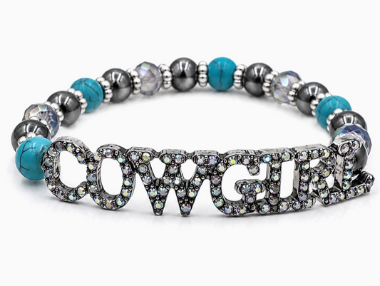 Rhinestone Cowgirl Turquoise Navajo Beads Stretch Bracelet