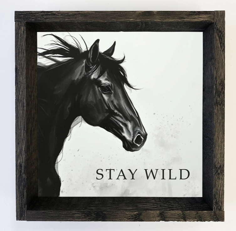 Black Horse Say Wild - Horse Canvas Art - Wood Framed Decor