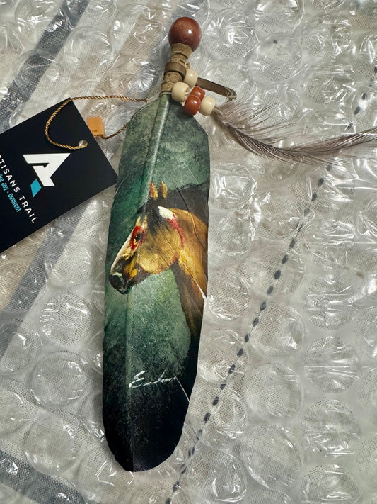 Hand Painted Feather, Featuring A War Horse