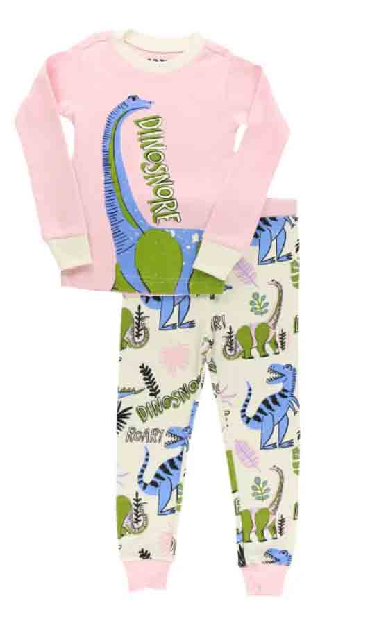Dinosnore Pink Kid's Long Sleeve PJ's by LazyOne