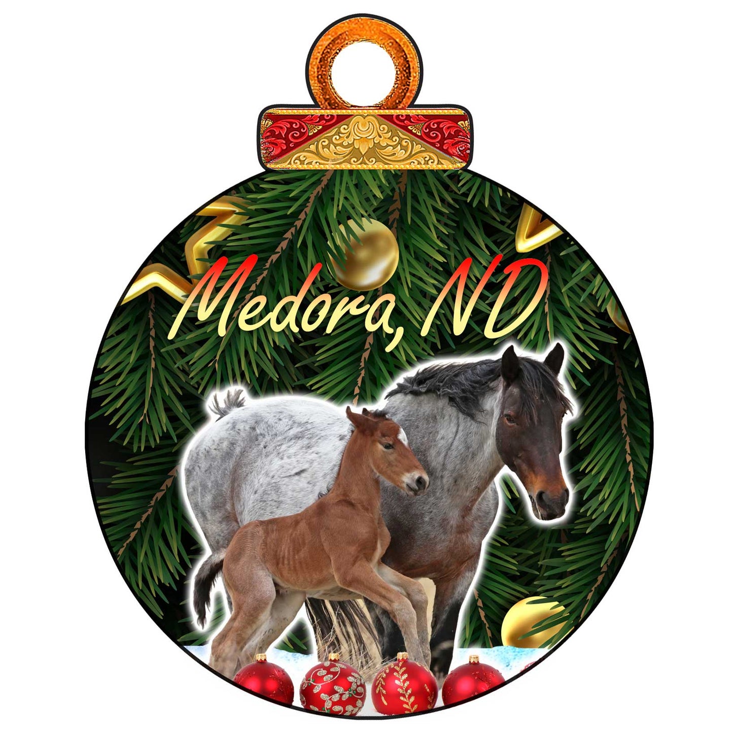 Chasing Horses 2021 Christmas card AND wooden ornament set