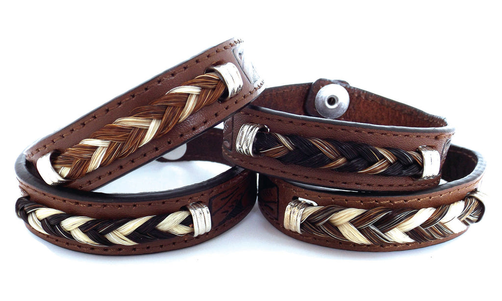 Tooled Leather Two-Toned - Horse Hair Bracelet