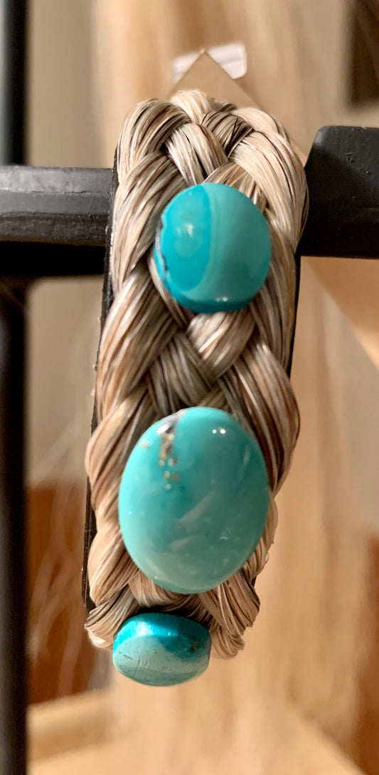 Wide Leather Turquoise Oval Bracelet